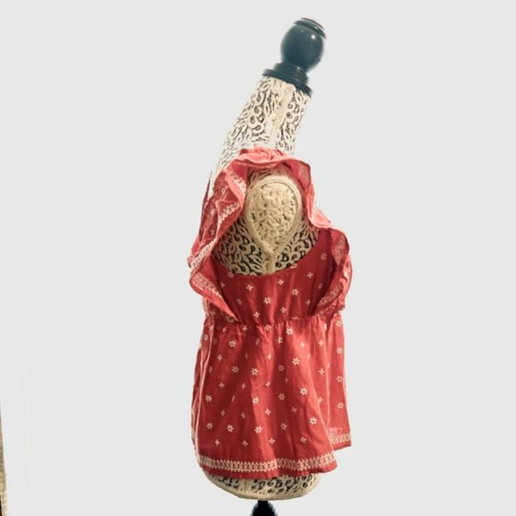 Old Navy Sleeveless Ruffled Embroidered Swing Blouse Red/Orange, NWOT- Size XS - Picture 3 of 4